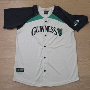 Vintage Guinness Jersey Mens 2XL Embroidered Logo Spellout Cream Button Shirt